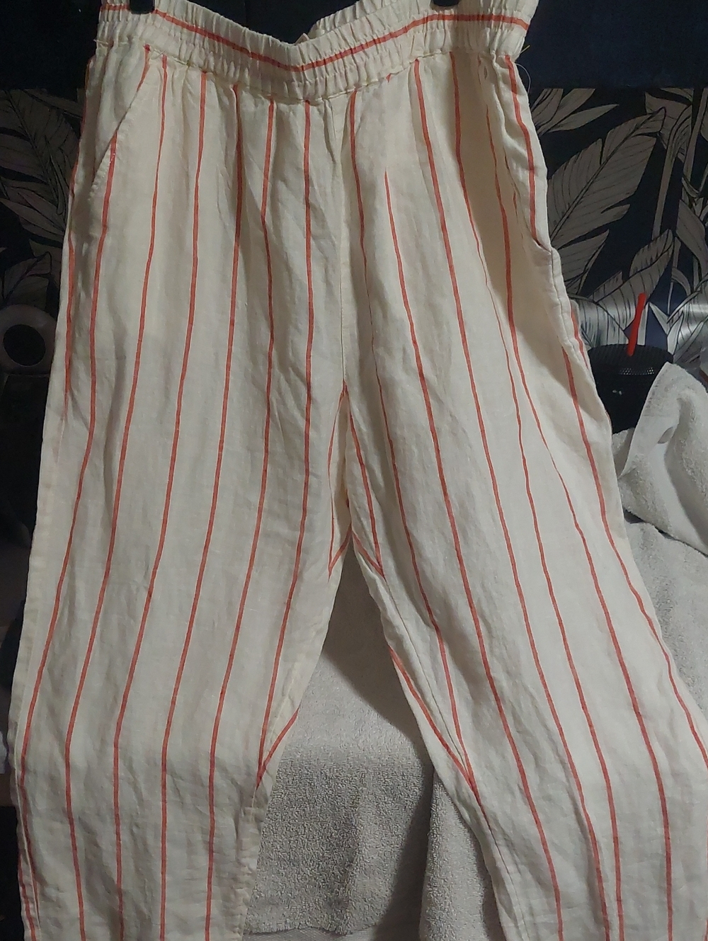 C&C California Cream Cropped Pants with L Orange-Red Stripes